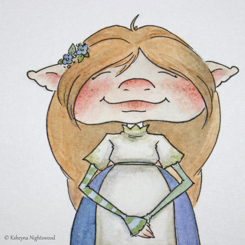 Original Watercolour - Brownie Girl in Blue