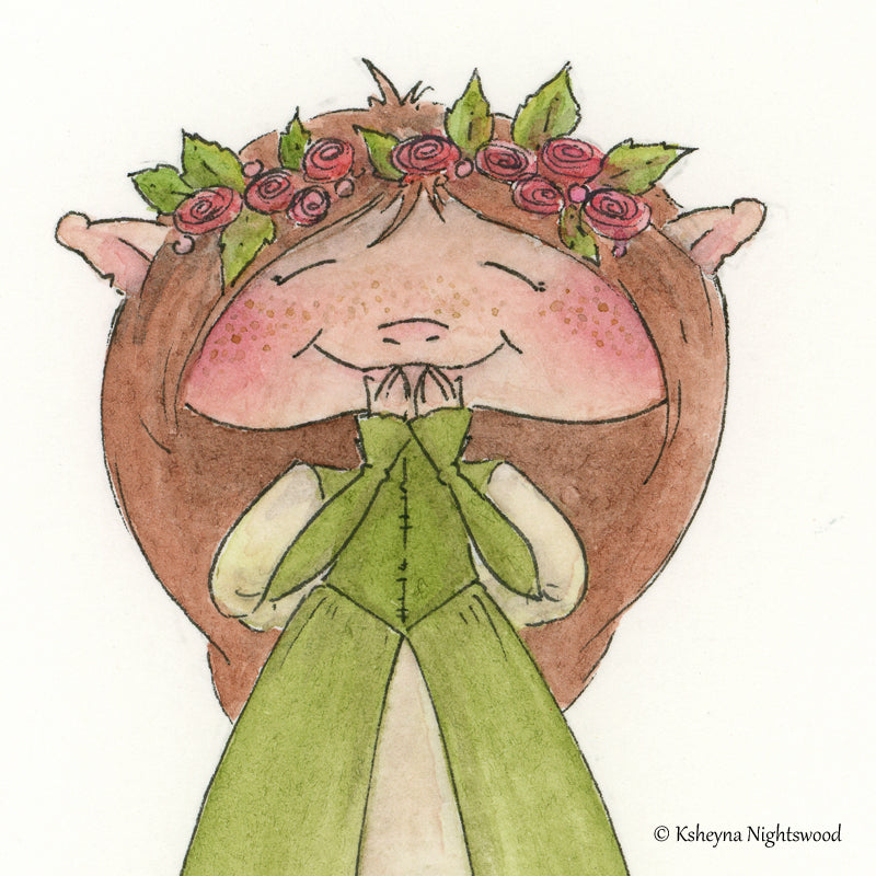 Original Watercolour - Brownie Princess in a Rose Crown