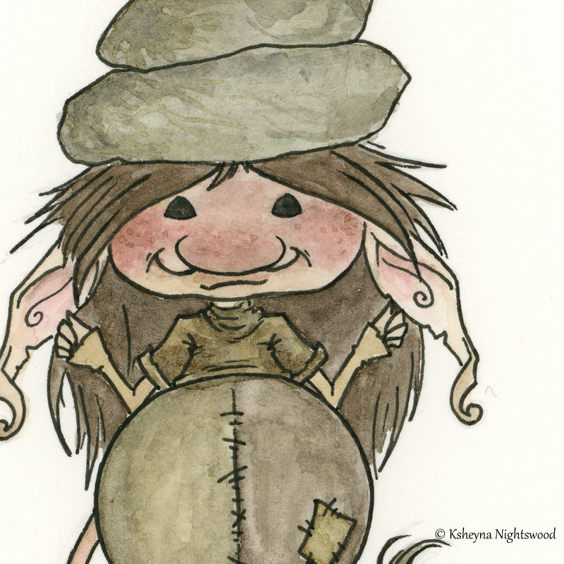 Original Watercolour - Brownie With Tall Stone Stack
