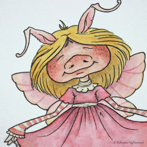 Original Watercolour - Brownie Girl in Pink