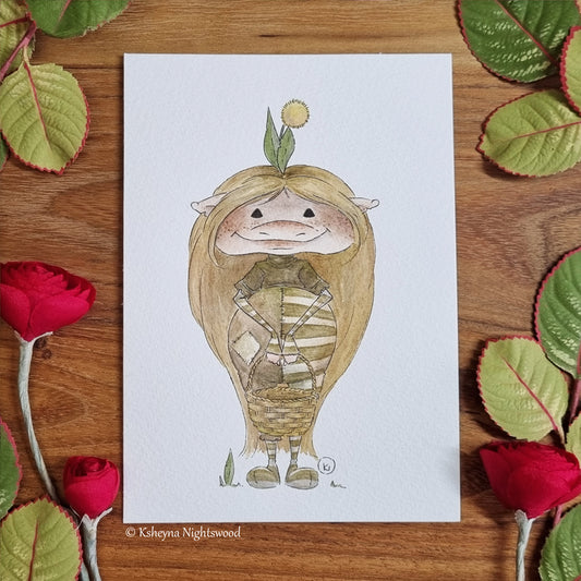 Original Watercolour - Brownie Holding a Basket