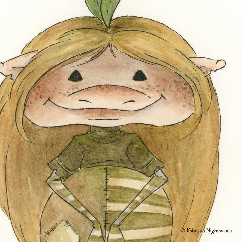 Original Watercolour - Brownie Holding a Basket