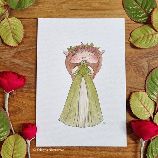 Original Watercolour - Brownie Princess in a Rose Crown