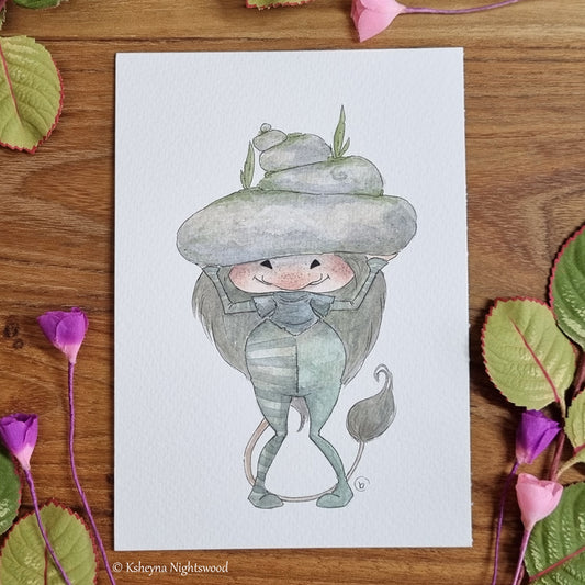 Original Watercolour - Brownie with a Large Stone Stack