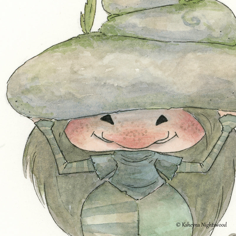 Original Watercolour - Brownie with a Large Stone Stack