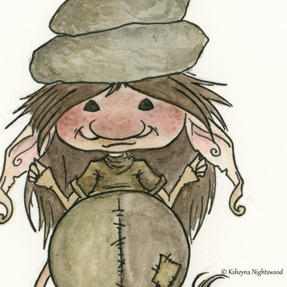 Original Watercolour - Brownie With Tall Stone Stack