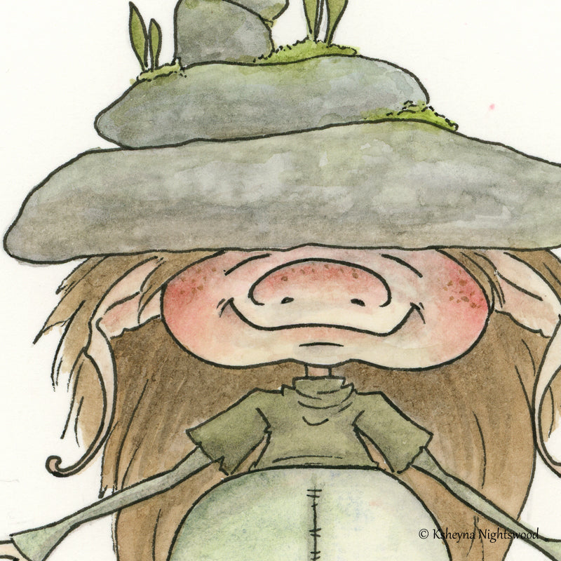 Original Watercolour - Cheery Brownie Balancing Stones