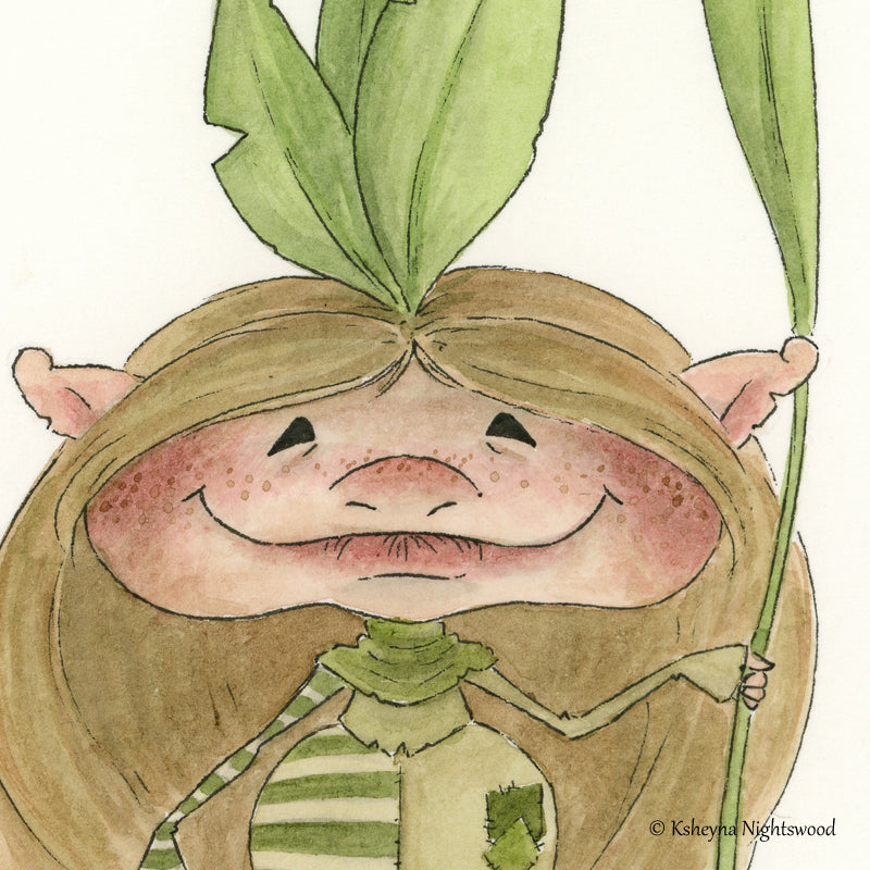 Original Watercolour - Leaf Brownie in Green